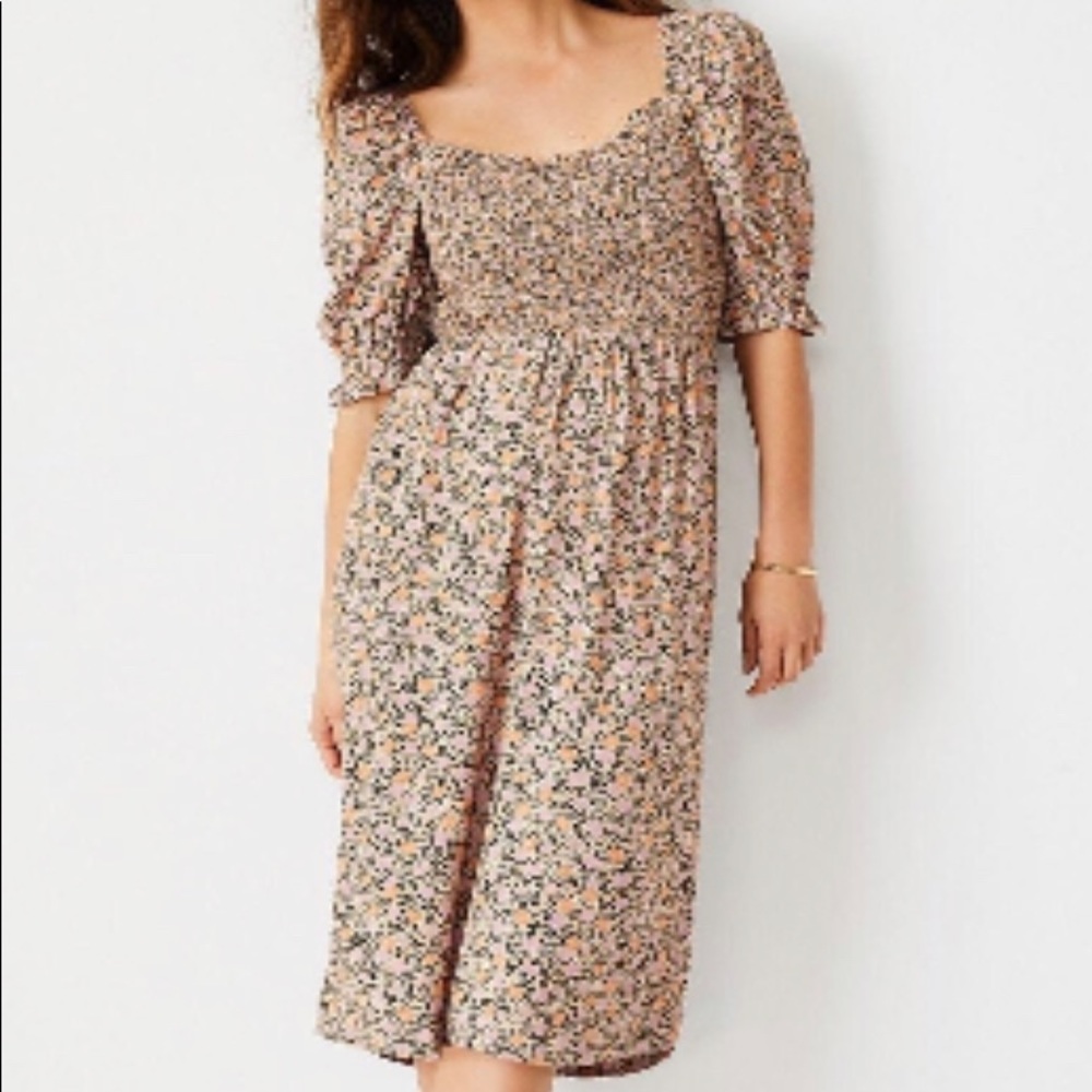 Ann Taylor smocked floral midi
